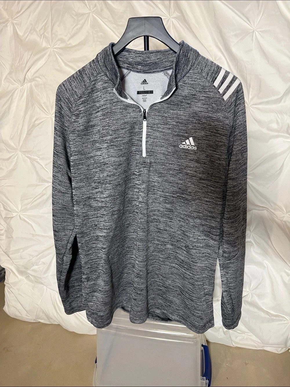 adidas Men's Heather Gray Quarter-Zip Pullover with White Accents